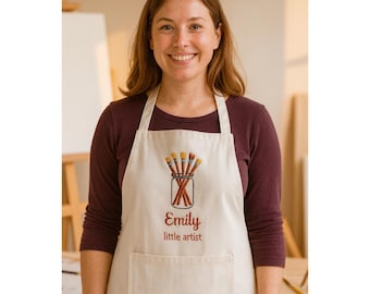 Embroidered Custom Art Apron, Customized Painter Apron, Kitchen Apron, Personalized Chef Cooking Apron, Chefs, Bakers, Baristas, Gardener