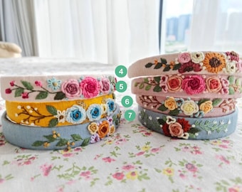 Floral Embroidered Headband, Linen Turban, Vintage Boho Hair Accessories For Girls, Cute Embroidery Hairband