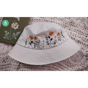 DEW E DEW E☆FLOWER BUCKET HAT Handmade Floral Embroidered Bucket Hat, Embroidered Hat