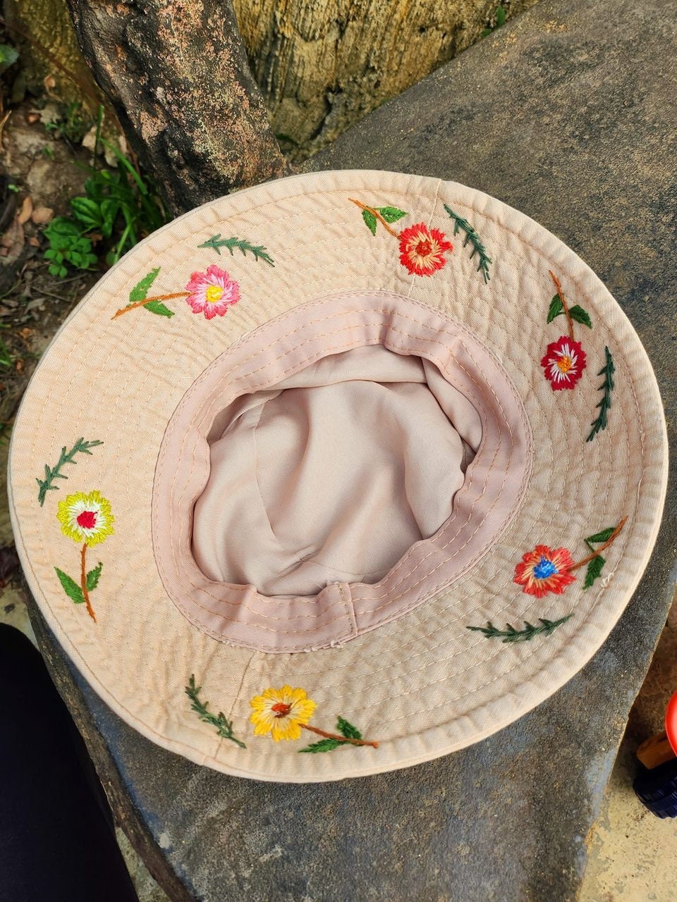 Handmade Floral Embroidered Bucket Hat, Embroidered Hat