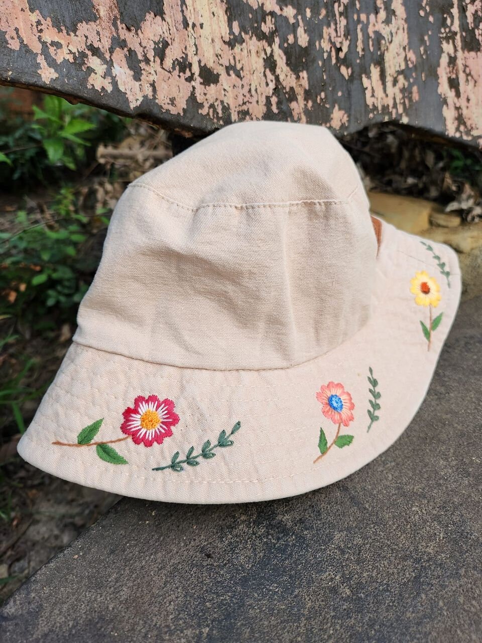 Floral Embroidery Bucket Hat, Yellow Bucket Hat, Gifts for