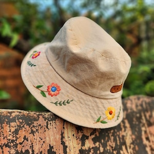 Handmade Floral Embroidered Bucket Hat, Embroidered Hat,Bucket Hat,Embroidered Flowers,Summer Hat,Hand Embroidered,Flower Hat,Wildflower Hat
