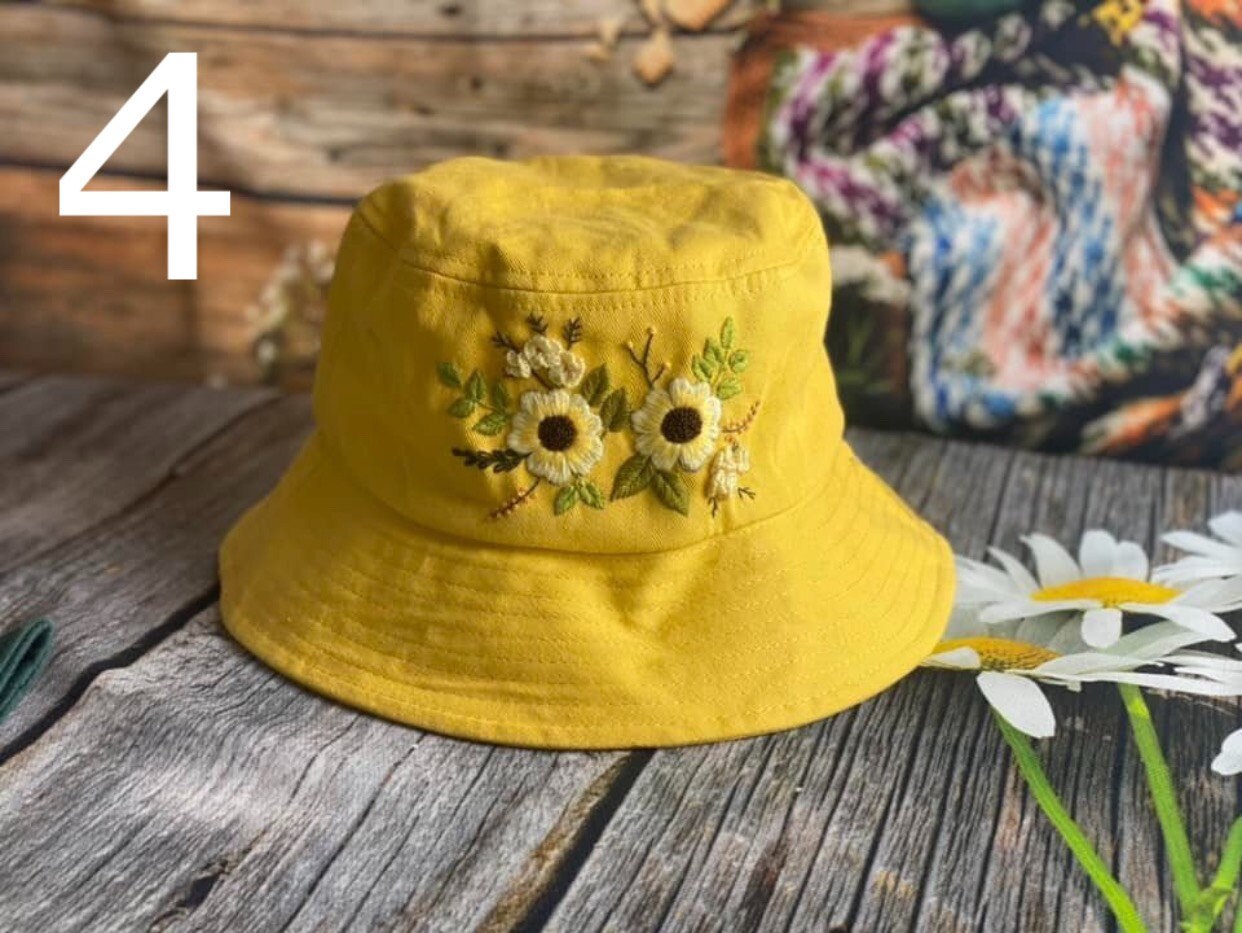 Handmade Floral Embroidered Bucket Hat, Embroidered Hat