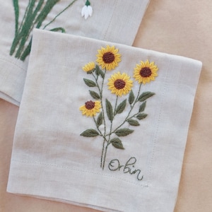 Custom Embroidered Handkerchiefs, Personalized Linen Embroidered Handkerchief, Wild Flower Handkerchief, Hand Embroidery, Wedding Gift