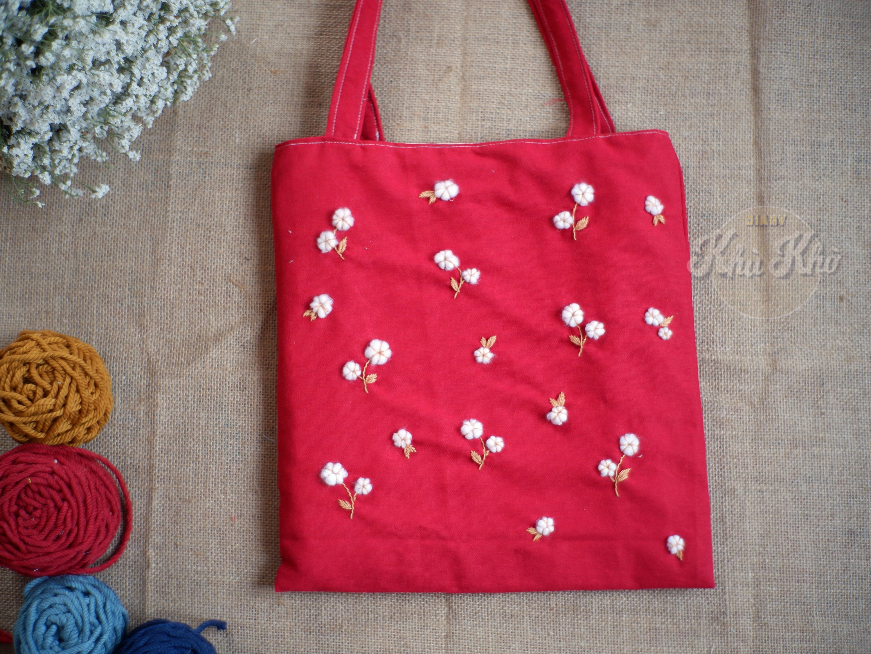 Hand Embroidered Floral Tote Bag / Flower Cotton Embroidery