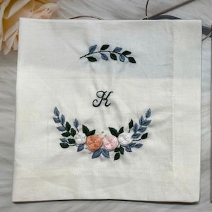 Custom Embroidered Handkerchiefs, Personalized Linen Embroidered Handkerchief, Wild Flower Handkerchief, Hand Embroidery, Wedding Gift