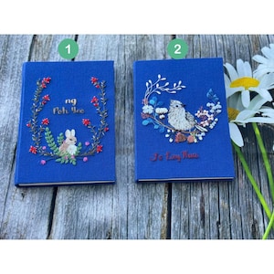 Custom Hand Embroidered Notebook, Handmade Fabric Notebook, Custom diary, Daisy Notebook, Fabric Hard Cover Journal, Personalized Notebook