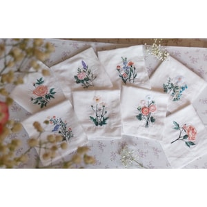 Custom Embroidered Handkerchiefs, Personalized Linen Embroidered Handkerchief, Wild Flower Handkerchief, Hand Embroidery, Wedding Gift