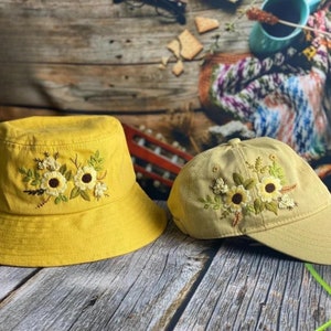 Handmade Floral Embroidered Bucket Hat, Embroidered Hat,Bucket Hat,Embroidered Flowers,Summer Hat,Hand Embroidered,Flower Hat,Wildflower Hat
