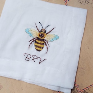Custom Embroidered Handkerchiefs, Personalized Linen Embroidered Handkerchief, Wild Flower Handkerchief, Hand Embroidery, Wedding Gift
