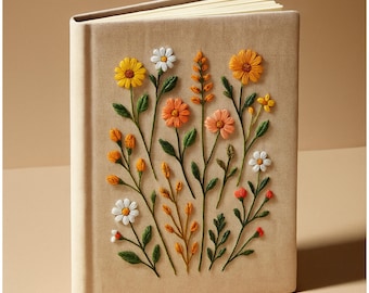Caderno bordado à mão personalizado, caderno de tecido feito à mão, diário personalizado, caderno Daisy, diário de capa dura de tecido, caderno personalizado