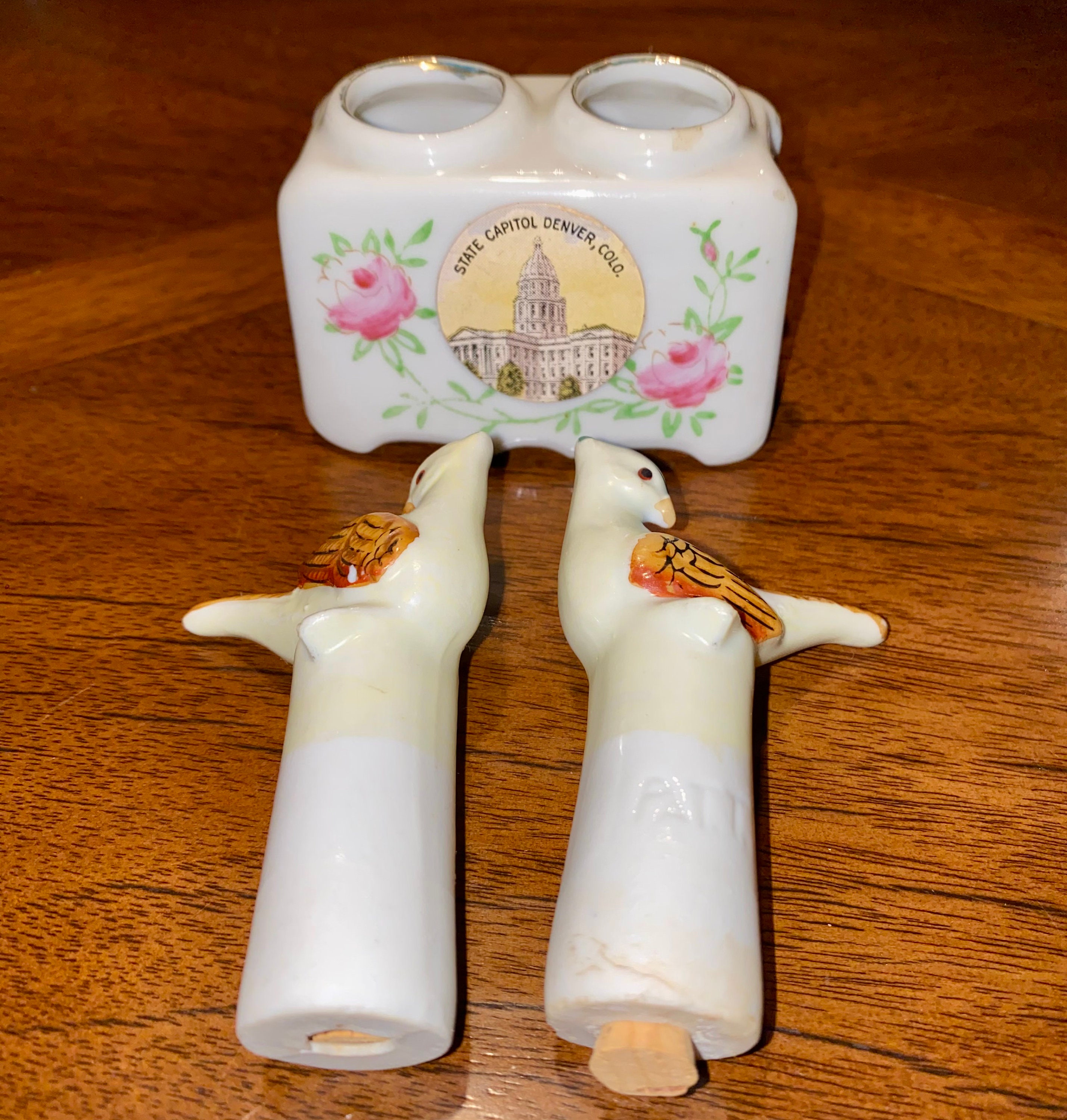 Vtg '50s Nodders Pheasants Salt & Pepper Shakers China Denver CO