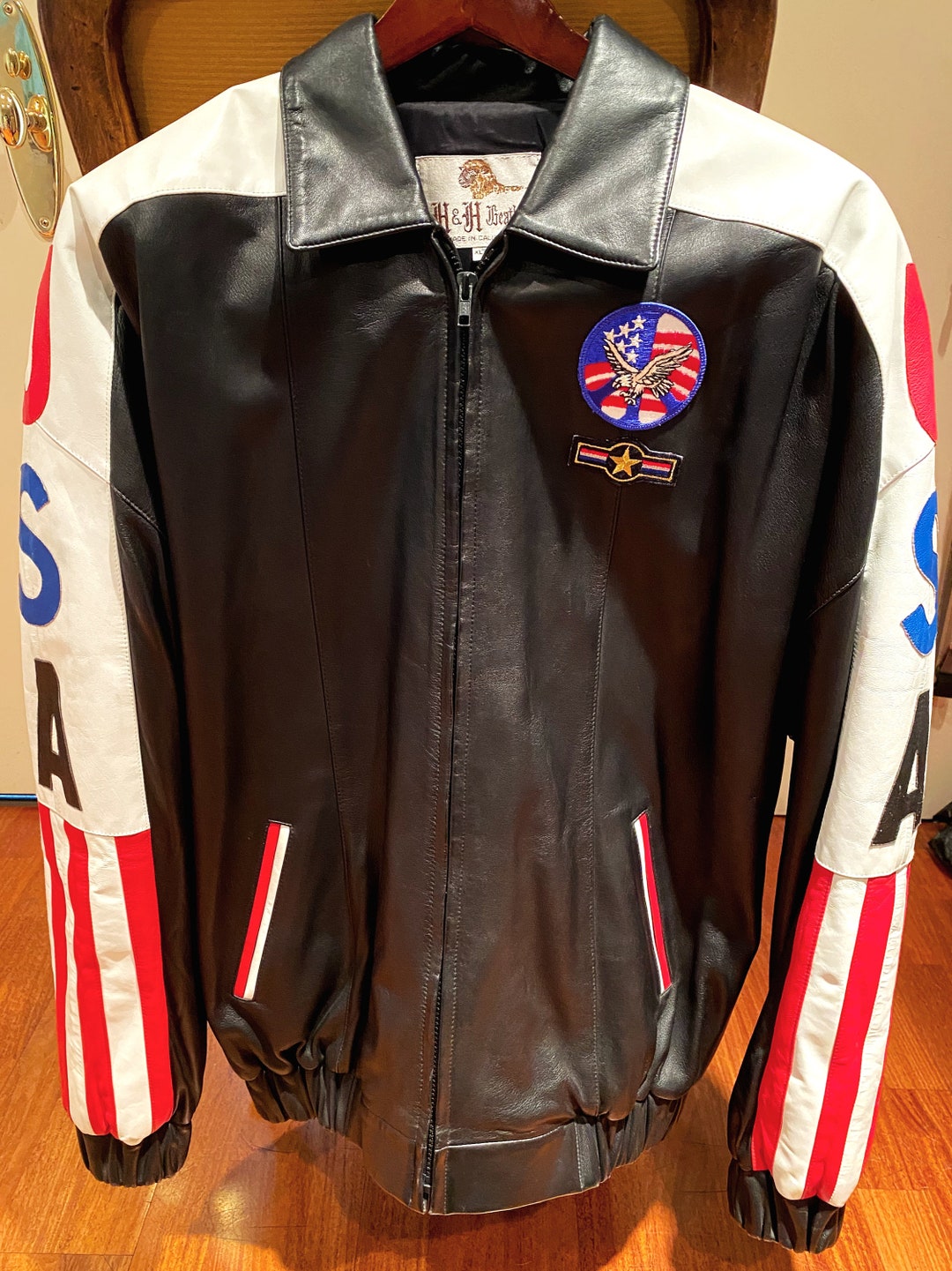 RARE Vintage '80s H&H Leather USA Bomber Jacket Size XL - Etsy