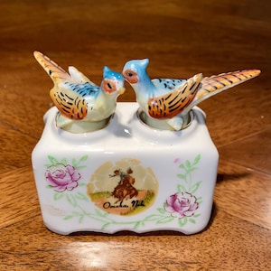 Vtg ‘50s Nodder Blue Quail Salt & Pepper Shakers China Porcelain Collectible