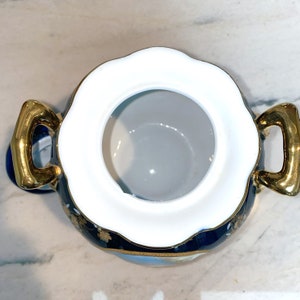 Vintage Limoges Castel France Porcelain Gilt Cobalt Two-Handle Decorative Pot image 4