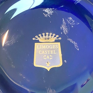 Vintage Limoges Castel France Porcelain Gilt Cobalt Two-Handle Decorative Pot image 10