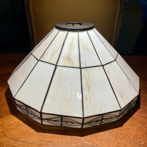 VTG Art Deco Style Stained 13” Lamp Glass Shade Cream Color UNMARKED