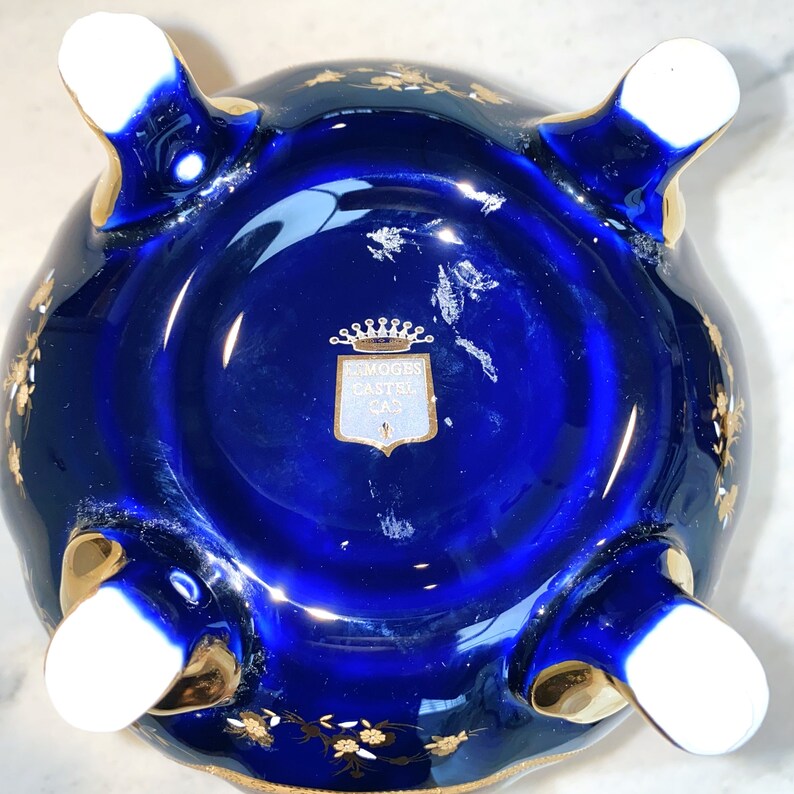 Vintage Limoges Castel France Porcelain Gilt Cobalt Two-Handle Decorative Pot image 9