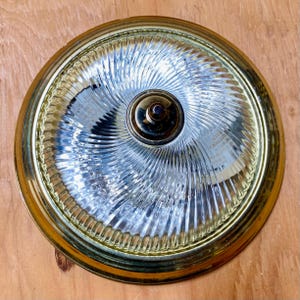 Vtg Ribbed Glass Ceiling Light Fixture Gold White 11-1/4” Diameter