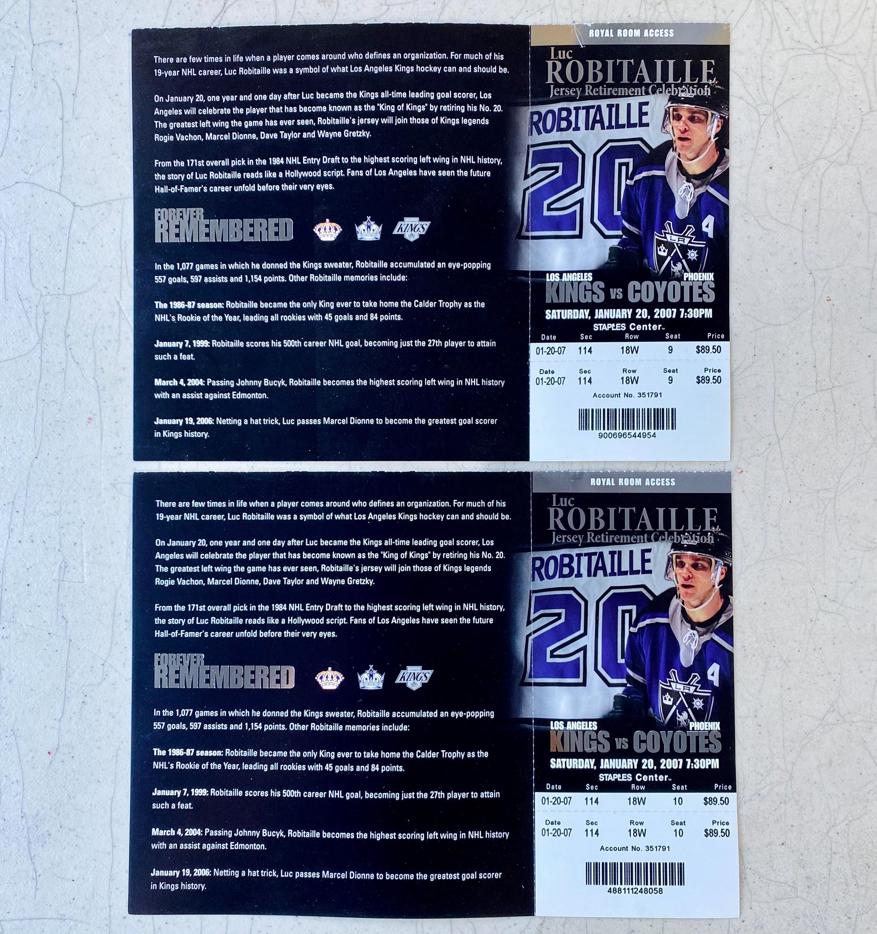 Luc Robitaille Los Angeles Kings Jersey Retirement Celebration