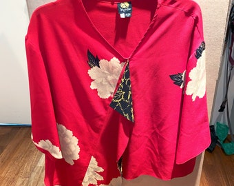 Anne Namba Silk Loose Fitting Red Floral Shirt, Size 1