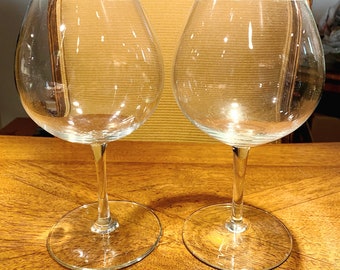 Vintage Clear Wine Glasses (PAIR) 8” Tall, 3” Dia.