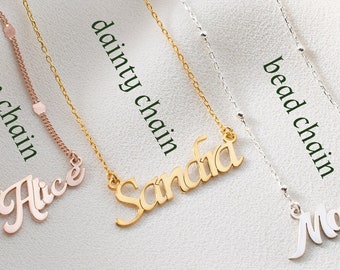 Personalized Name Necklace, Sequin Chain Name Necklace, Dainty Name Necklace for Women, Sparkle Bead Chain Name Necklace, Nameplate Necklace