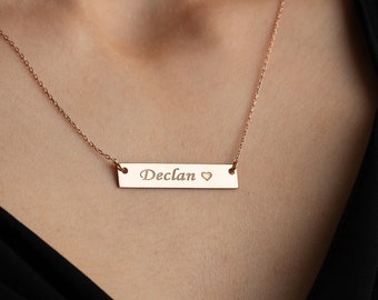 Personalized Name Bar Necklace, Coordinate Necklace, Wedding Date Necklace, Birthdate Necklace, Engraved Plate Necklace, Bar Name Necklace