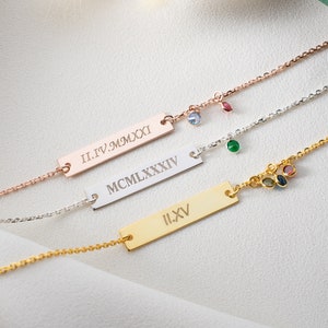 Personalized Name Plate Bracelet With Birthstone,Birthstone Name Plated Bracelet,Birthstone Bracelet,Birthdate Bar Bracelet with Birthstone