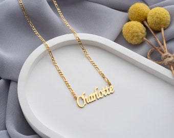 Custom Figaro Chain Name Necklace in Silver-Gold-Rose Gold, Gift for Mother, Grandma, Wife, Girlfriend, Script Name Necklace, Gifts for Her