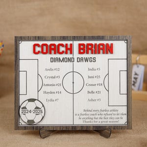 Personalized Soccer Coach Gift, Custom Team Player Names Wood Sign, End of Season Coach Appreciation Gift 2025, Soccer Coach Desk Display