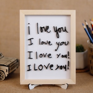 2-Layered I Love You Frame from Actual Handwritten Letter, Laser-cut Kid Handwriting Sign, Custom 3D Plaque, Loved One Handwriting Keepsake