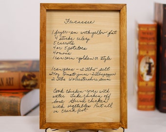 Engraved Handwritten Recipe Framed, Custom Handwriting Recipe Wood Sign, Family Recipe Mementos, Letter Keepsake Frame, Mothers Day Gift