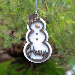 Personalized Snowman Name Ornament, Wooden Snowman Ornament, Snowmen Christmas Ornament, Snowman Ornament for Kids, Snowman Name Tags