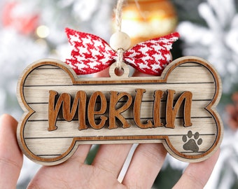 Dog Bone Personalized Name Ornament, Custom Dog Name Ornament, Dog Christmas Ornament, Christmas Pet Ornament, Holiday Gifts for Dog Lovers