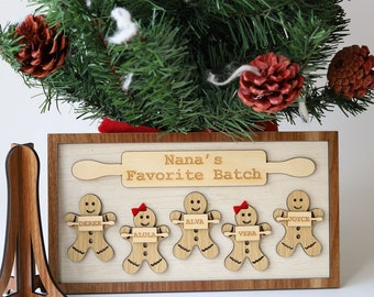 Nana's Favorite Batch Christmas Wooden Sign, Custom Christmas Baking Sign, Personalized Family Ginger Bread Sign Christmas Decor Tree Gift