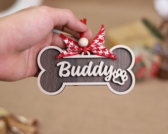 2025 Dog Bone-Shaped Ornament with Paw Print, Dog Name Ornament, Dog Xmas Ornament, Christmas Pet Ornament, Holiday Gifts for Dog Lovers