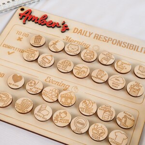 Wooden Daily Chore Board, Daily Responsibilities Board, Child Daily ...