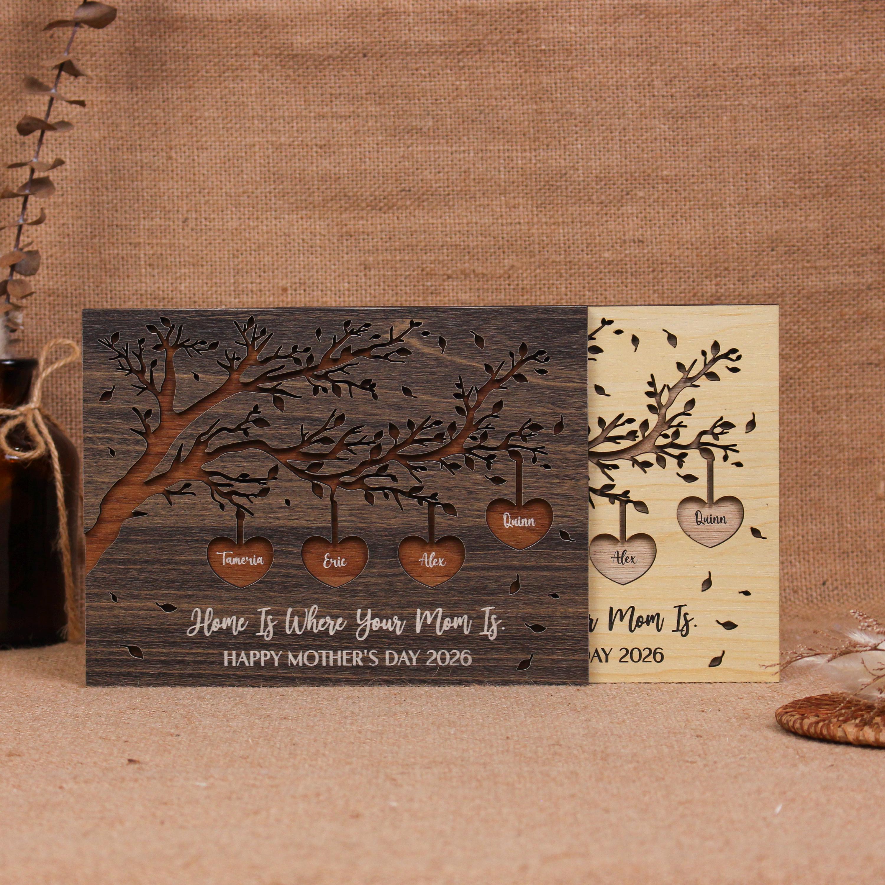 Personalized Family Tree Wood Sign for Mom, Custom Names Heart Tree ...