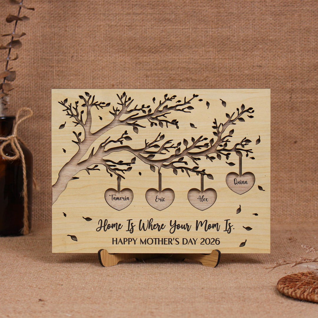 Personalized Family Tree Wood Sign for Mom, Custom Names Heart Tree ...