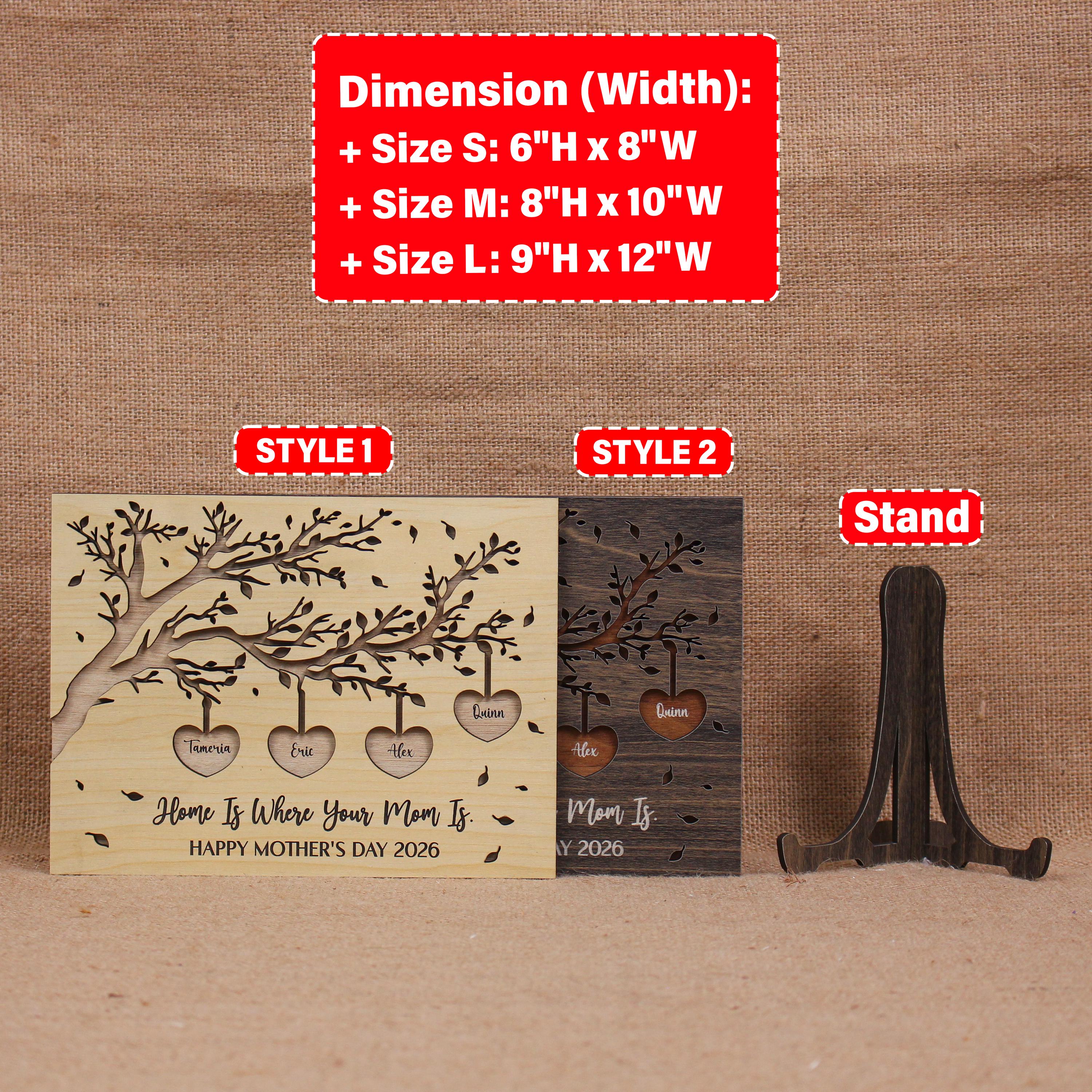Personalized Family Tree Wood Sign for Mom, Custom Names Heart Tree ...