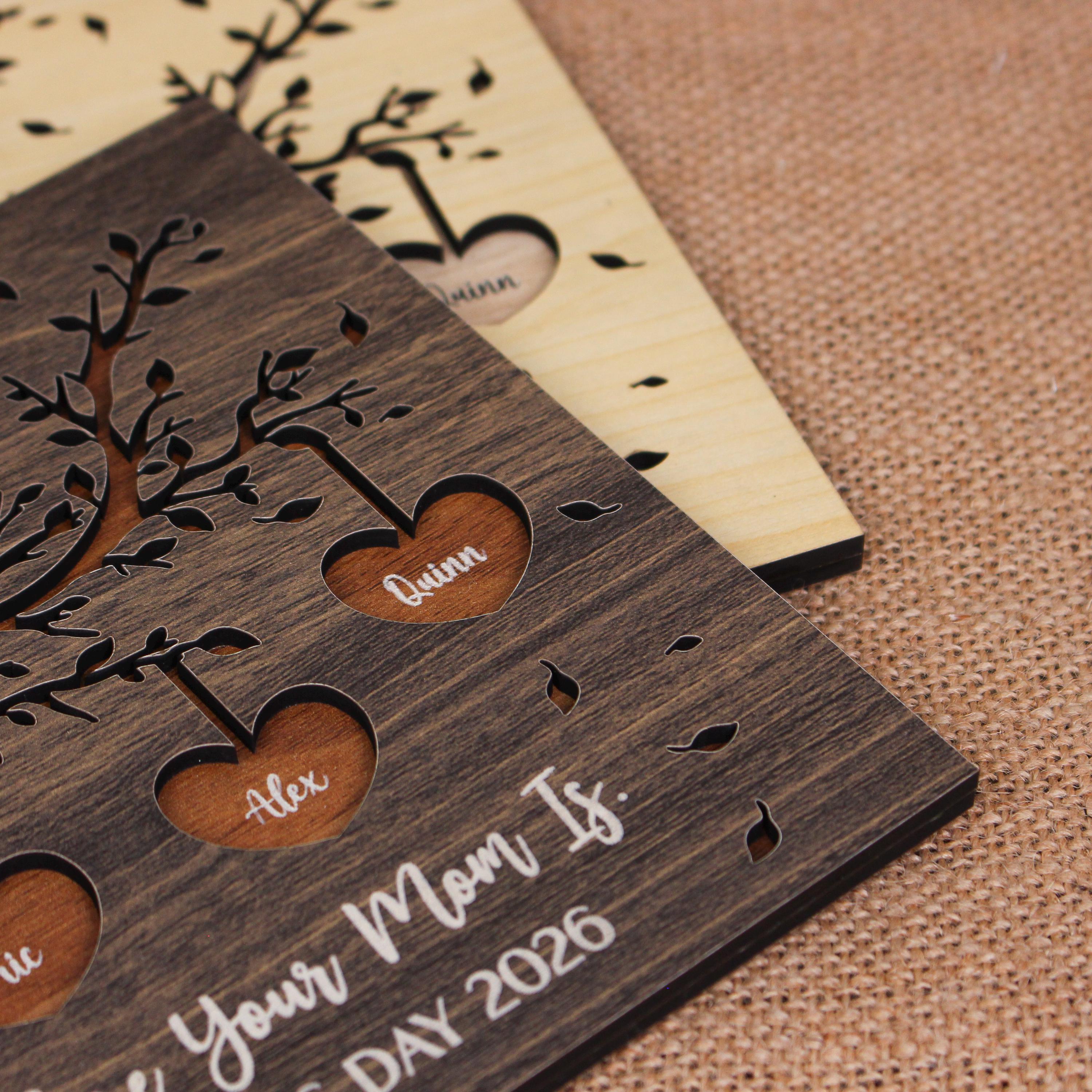 Personalized Family Tree Wood Sign for Mom, Custom Names Heart Tree ...
