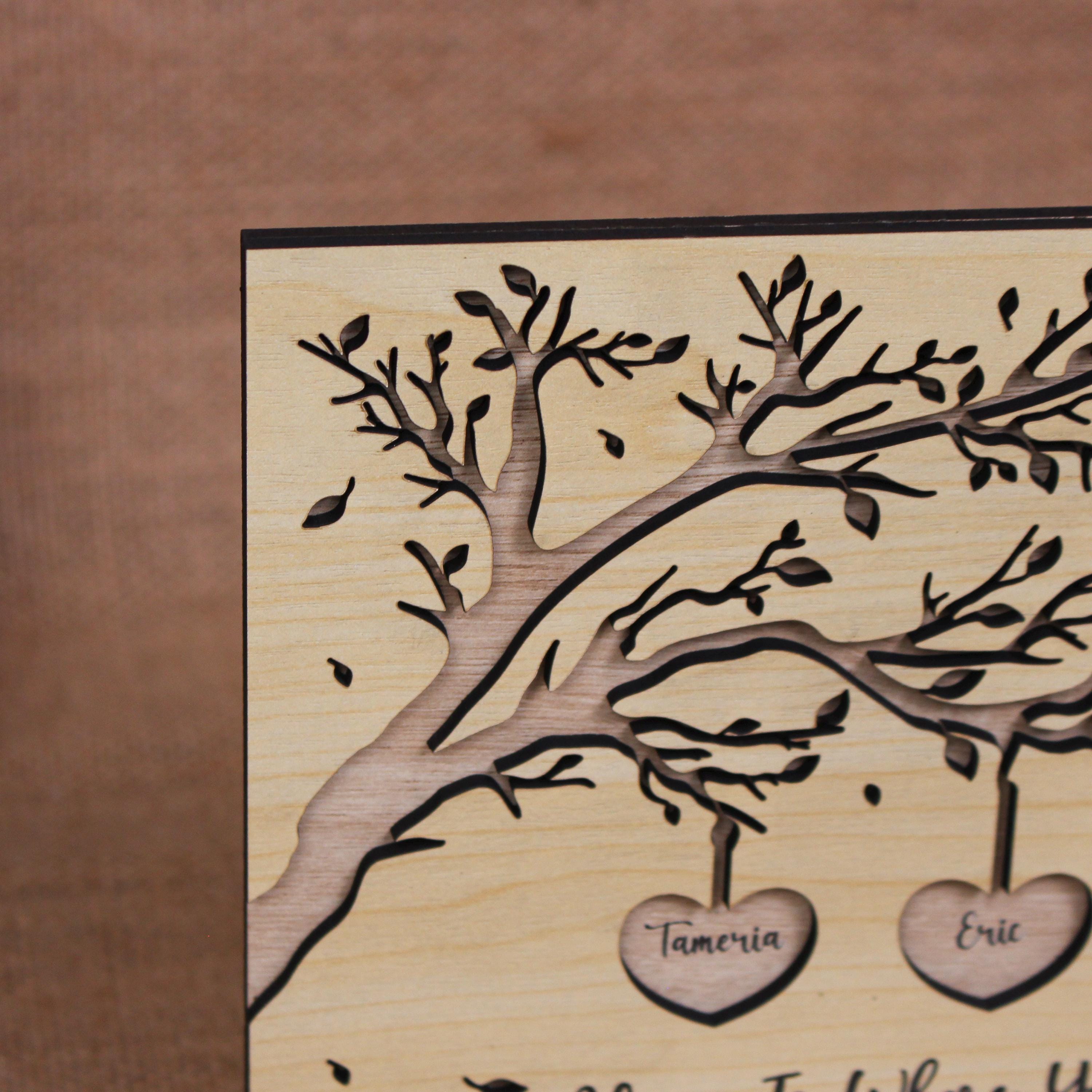 Personalized Family Tree Wood Sign for Mom, Custom Names Heart Tree ...