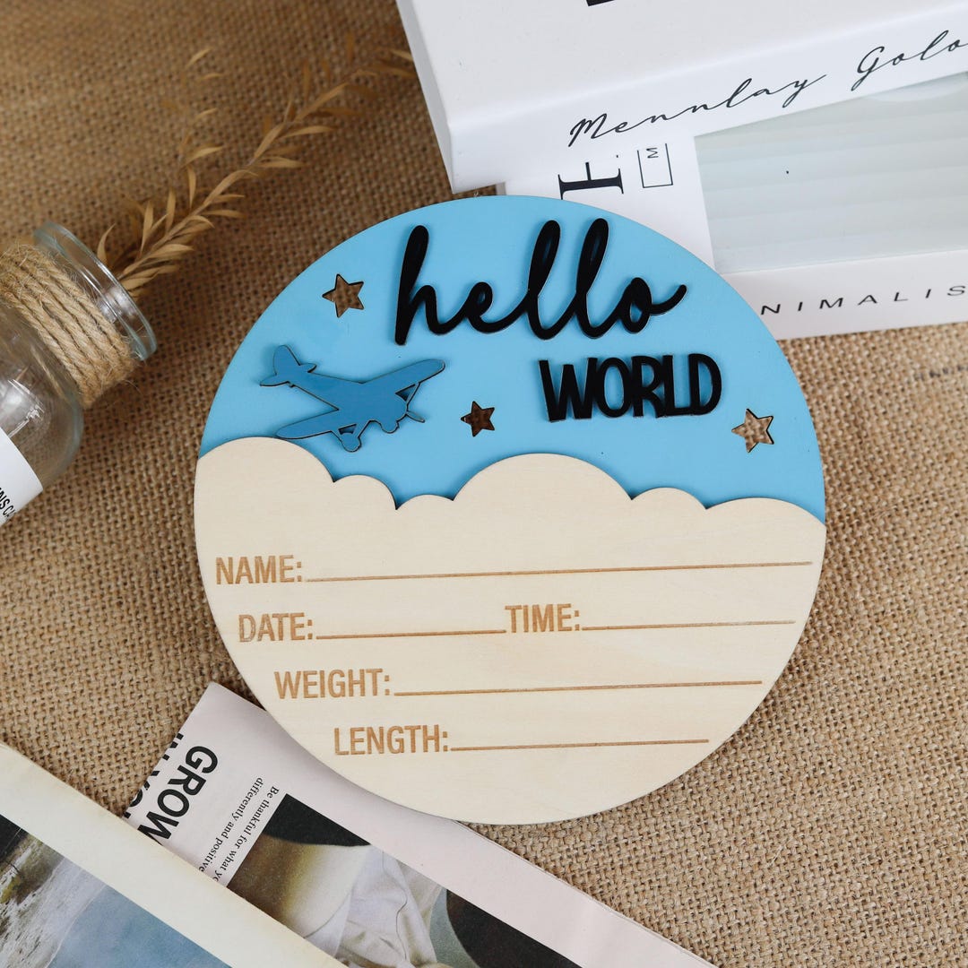Airplane Baby Birth Stats Sign, Hello World Personalized Birth ...