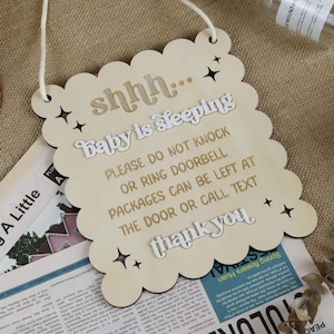 Baby is Sleeping Warning Sign, Newborn New Baby Home Sign, Door Hanger, Don&#39;t Ring Doorbell Sign, Shhh... Baby Sleeping Front Door Sign