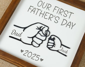 Custom Our First Father's Day Together Sign, Baby & Dad Fist Bumps Wall Art, Fathers Day Gift for Daddy, 1st Fathers Day Personalized Gift