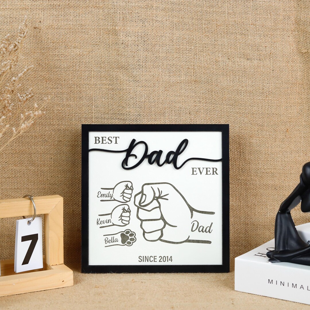 Personalized Dad & Kids Fist Bumps Sign, Best Dad Ever Wood Sign ...