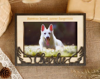 Personalized Pet Memorial Printed with Angel Wings, 4-Layered Wooded Pet Memorial Photo Frame, Dog Loss Sympathy Gift, Pet Loss Gift Dog