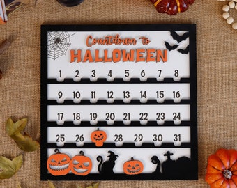 Halloween Countdown Sign with Moveable Marker, Halloween Home Decor, Halloween Shelf Sitter, Spooky Season Farmhouse Countdown Decor