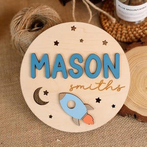 Rocket Baby Birth Stat Sign, Outer Space Theme, Personalized Birth Name Announcement Sign, Newborn Birth Stat, Hospital Birth Stats Keepsake